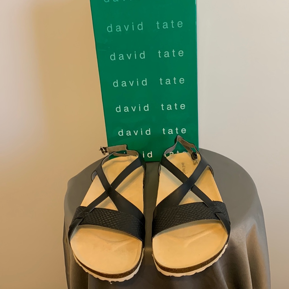 David Tate "Genius " Black Calf - Snake Pri Sandals Size 11 NIB $95 Back buckle